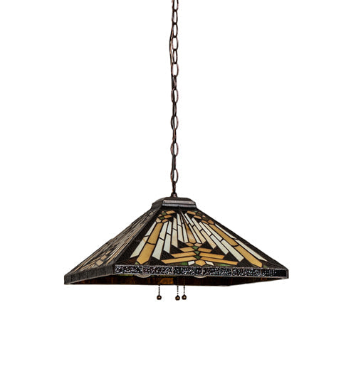 Meyda Lighting Nuevo Mission 24" 3-Light Mahogany Bronze Pendant Light With Multi-Colored Shade Glass
