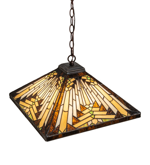 Meyda Lighting Nuevo Mission 24" 3-Light Mahogany Bronze Pendant Light With Multi-Colored Shade Glass