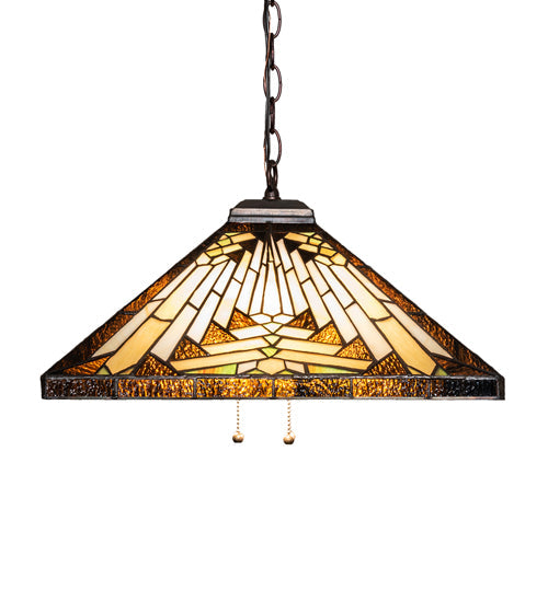 Meyda Lighting Nuevo Mission 24" 3-Light Mahogany Bronze Pendant Light With Multi-Colored Shade Glass