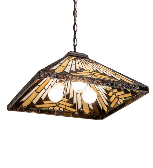 Meyda Lighting Nuevo Mission 24" 3-Light Mahogany Bronze Pendant Light With Multi-Colored Shade Glass