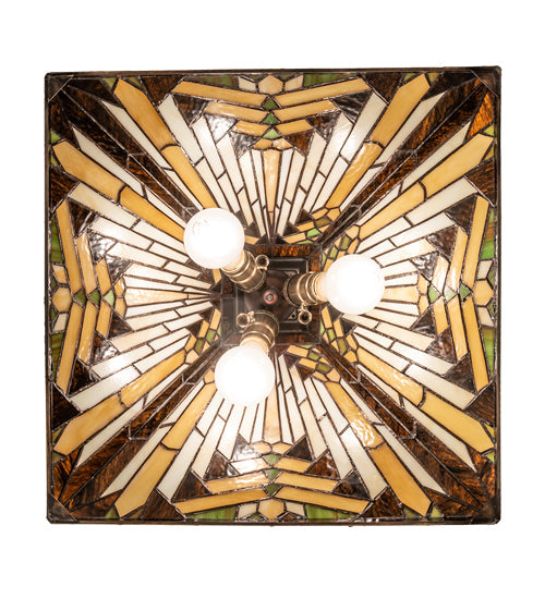 Meyda Lighting Nuevo Mission 24" 3-Light Mahogany Bronze Pendant Light With Multi-Colored Shade Glass
