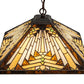 Meyda Lighting Nuevo Mission 24" 3-Light Mahogany Bronze Pendant Light With Multi-Colored Shade Glass