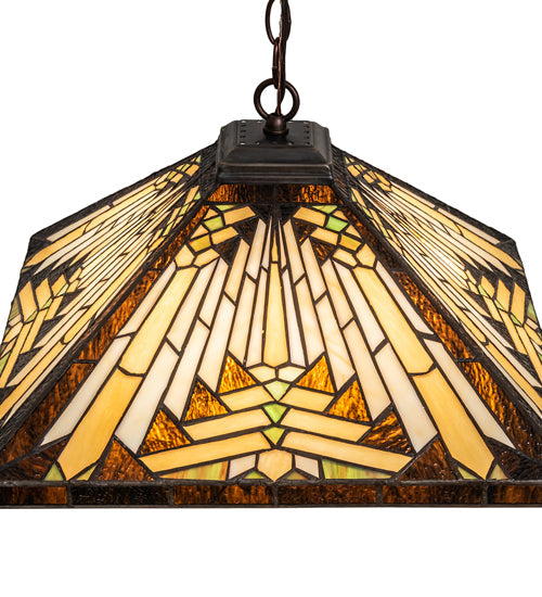 Meyda Lighting Nuevo Mission 24" 3-Light Mahogany Bronze Pendant Light With Multi-Colored Shade Glass