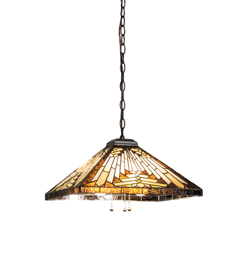 Meyda Lighting Nuevo Mission 24" 3-Light Mahogany Bronze Pendant Light With Multi-Colored Shade Glass