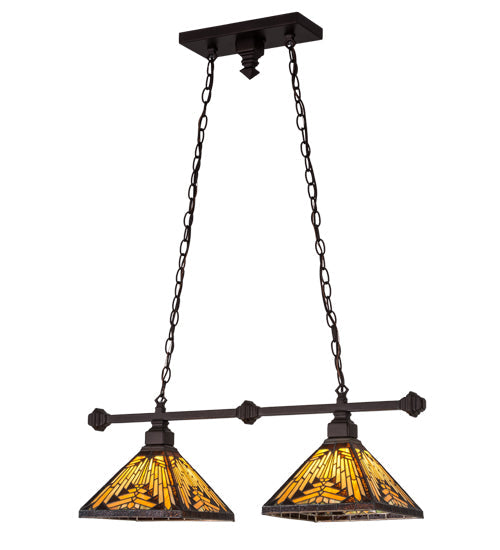 Meyda Lighting Nuevo Mission 32" 2-Light Mahogany Bronze Island Pendant Light With Amber & Brown Shade Glass