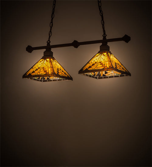 Meyda Lighting Nuevo Mission 32" 2-Light Mahogany Bronze Island Pendant Light With Amber & Brown Shade Glass