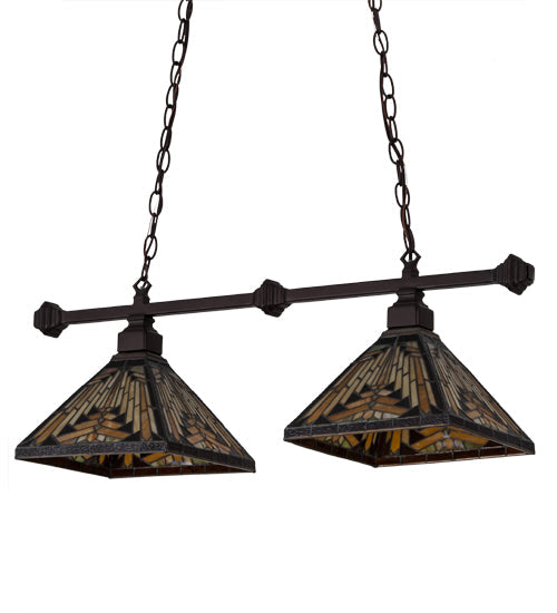Meyda Lighting Nuevo Mission 32" 2-Light Mahogany Bronze Island Pendant Light With Amber & Brown Shade Glass