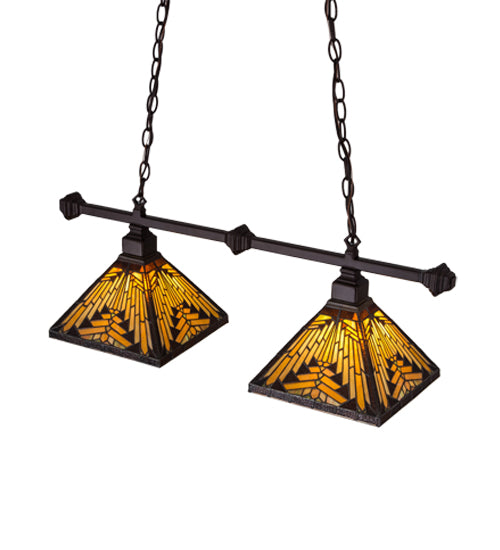 Meyda Lighting Nuevo Mission 32" 2-Light Mahogany Bronze Island Pendant Light With Amber & Brown Shade Glass