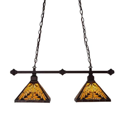 Meyda Lighting Nuevo Mission 32" 2-Light Mahogany Bronze Island Pendant Light With Amber & Brown Shade Glass