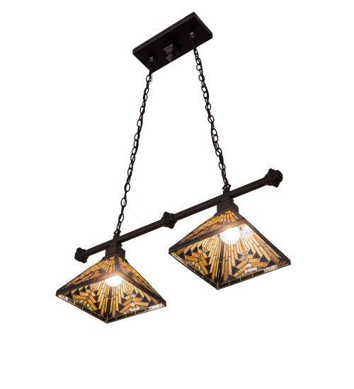 Meyda Lighting Nuevo Mission 32" 2-Light Mahogany Bronze Island Pendant Light With Amber & Brown Shade Glass