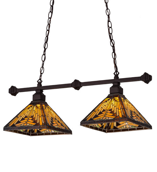 Meyda Lighting Nuevo Mission 32" 2-Light Mahogany Bronze Island Pendant Light With Amber & Brown Shade Glass