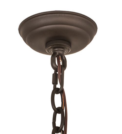 Meyda Lighting Nuevo Mission 34" 5-Light Oil Rubbed Bronze & Green Trees Mission Tall Pines Chandelier With Brown & Amber Shade Glass