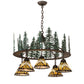 Meyda Lighting Nuevo Mission 34" 5-Light Oil Rubbed Bronze & Green Trees Mission Tall Pines Chandelier With Brown & Amber Shade Glass