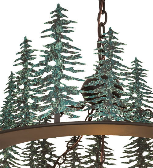 Meyda Lighting Nuevo Mission 34" 5-Light Oil Rubbed Bronze & Green Trees Mission Tall Pines Chandelier With Brown & Amber Shade Glass