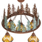 Meyda Lighting Nuevo Mission 34" 5-Light Rust & Green Trees Tall Pines Chandelier With Multi-Colored Shade Glass