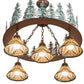 Meyda Lighting Nuevo Mission 34" 5-Light Rust & Green Trees Tall Pines Chandelier With Multi-Colored Shade Glass