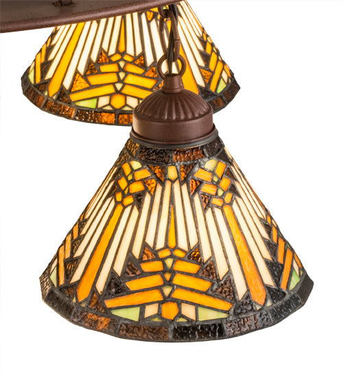 Meyda Lighting Nuevo Mission 34" 5-Light Rust & Green Trees Tall Pines Chandelier With Multi-Colored Shade Glass