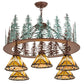 Meyda Lighting Nuevo Mission 34" 5-Light Rust & Green Trees Tall Pines Chandelier With Multi-Colored Shade Glass