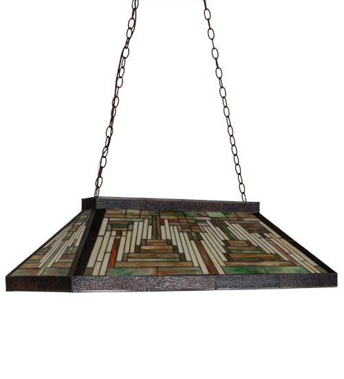 Meyda Lighting Nuevo Mission 39" 3-Light Craftsman Brown Island Pendant Light With Multi-Colored Shade Glass