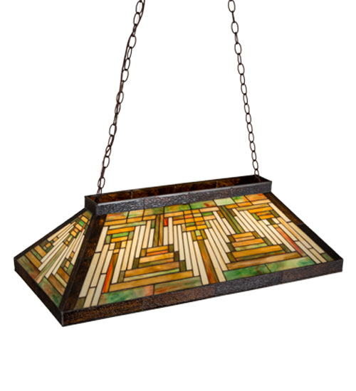 Meyda Lighting Nuevo Mission 39" 3-Light Craftsman Brown Island Pendant Light With Multi-Colored Shade Glass