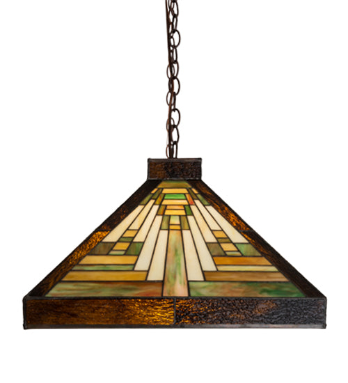 Meyda Lighting Nuevo Mission 39" 3-Light Craftsman Brown Island Pendant Light With Multi-Colored Shade Glass