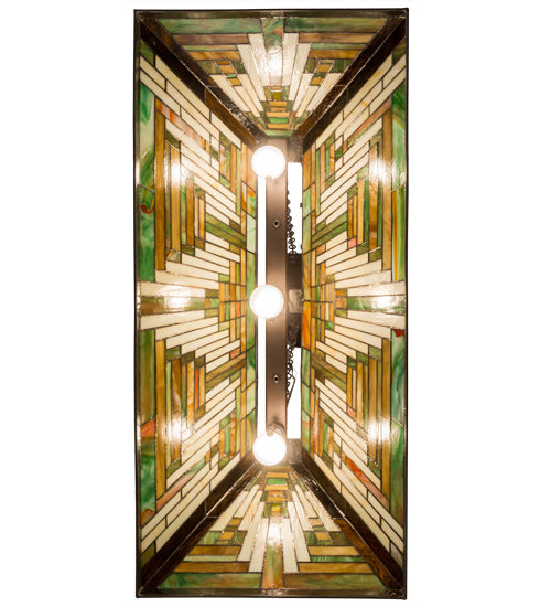 Meyda Lighting Nuevo Mission 39" 3-Light Craftsman Brown Island Pendant Light With Multi-Colored Shade Glass