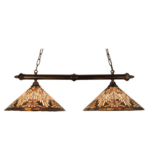 Meyda Lighting Nuevo Mission 40" 2-Light Mahogany Bronze Island Pendant Light With Multi-Colored Shade Glass