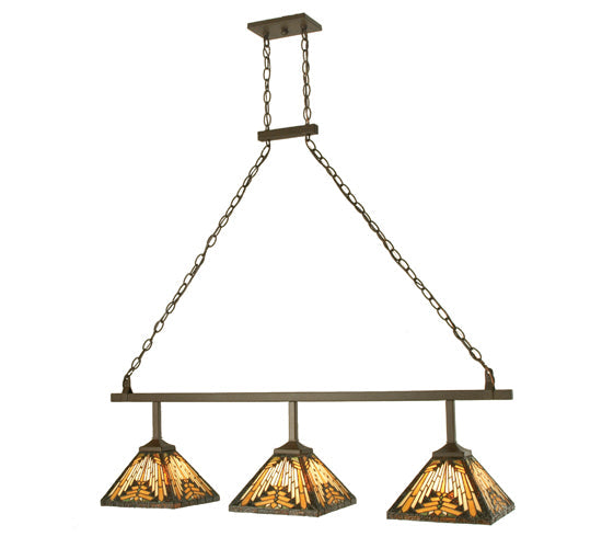 Meyda Lighting Nuevo Mission 46" 3-Light Cafe Noir Island Pendant Light With Multi-Colored Stained Shade Glass
