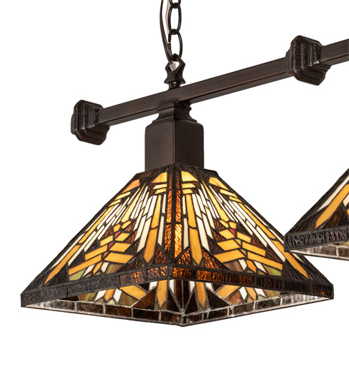 Meyda Lighting Nuevo Mission 48" 3-Light Mahogany Bronze Island Pendant Light With Brown & Beige Stained Shade Glass