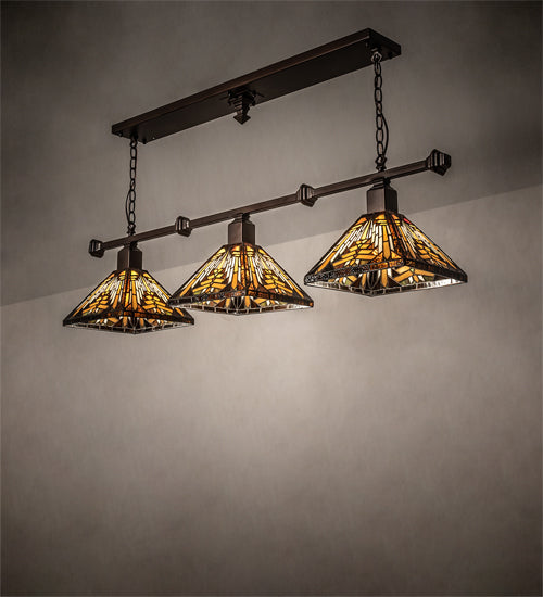 Meyda Lighting Nuevo Mission 48" 3-Light Mahogany Bronze Island Pendant Light With Brown & Beige Stained Shade Glass