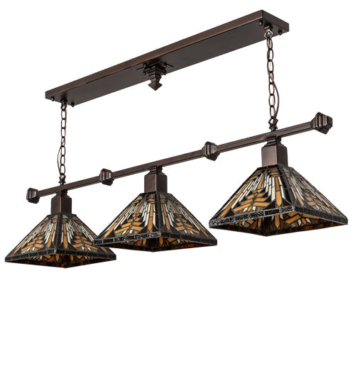 Meyda Lighting Nuevo Mission 48" 3-Light Mahogany Bronze Island Pendant Light With Brown & Beige Stained Shade Glass