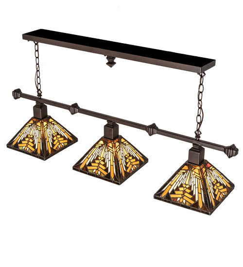 Meyda Lighting Nuevo Mission 48" 3-Light Mahogany Bronze Island Pendant Light With Brown & Beige Stained Shade Glass