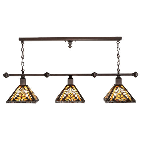 Meyda Lighting Nuevo Mission 48" 3-Light Mahogany Bronze Island Pendant Light With Brown & Beige Stained Shade Glass