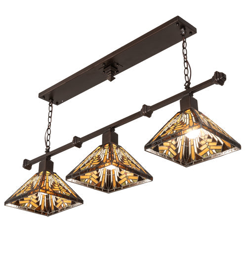 Meyda Lighting Nuevo Mission 48" 3-Light Mahogany Bronze Island Pendant Light With Brown & Beige Stained Shade Glass