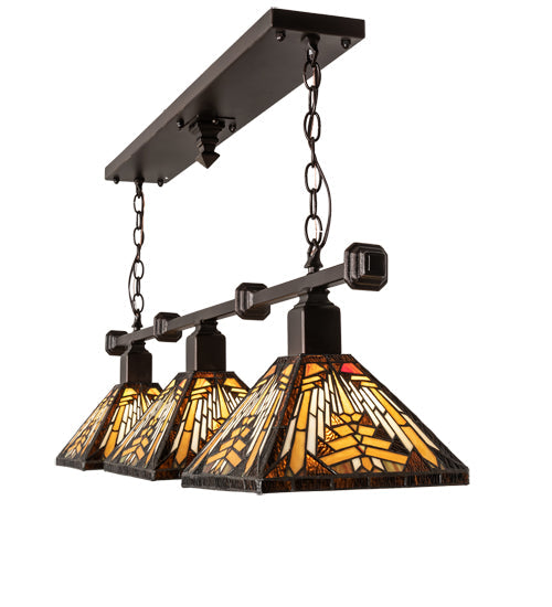 Meyda Lighting Nuevo Mission 48" 3-Light Mahogany Bronze Island Pendant Light With Brown & Beige Stained Shade Glass