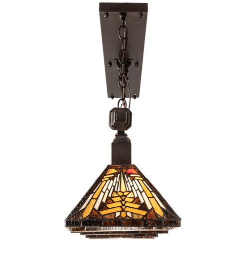 Meyda Lighting Nuevo Mission 48" 3-Light Mahogany Bronze Island Pendant Light With Brown & Beige Stained Shade Glass