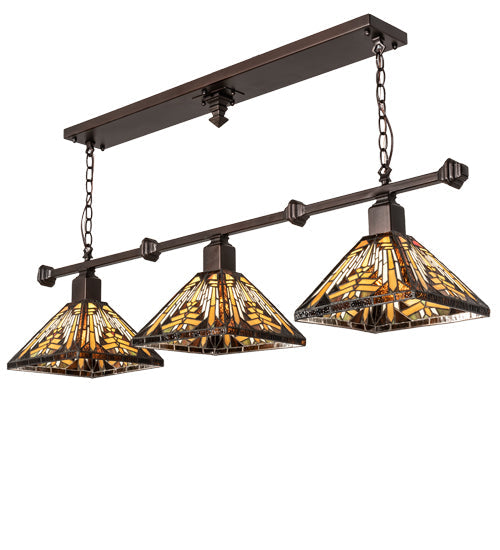 Meyda Lighting Nuevo Mission 48" 3-Light Mahogany Bronze Island Pendant Light With Brown & Beige Stained Shade Glass