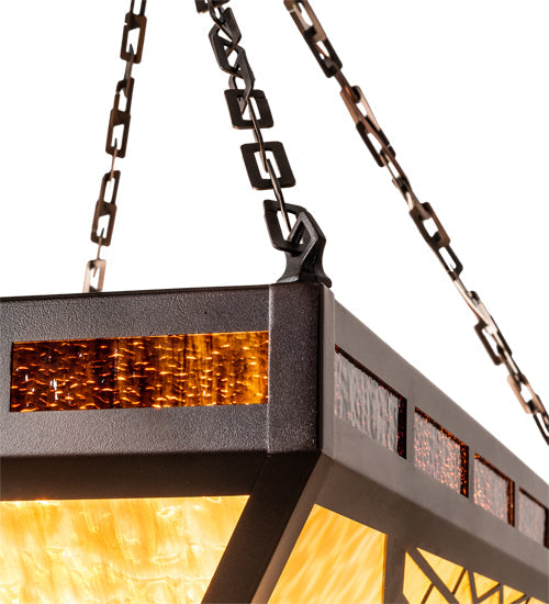 Meyda Lighting Nuevo Mission 48" 9-Light Mahogany Bronze Semi-flush Mount Light With Beige & Brown Shade Glass