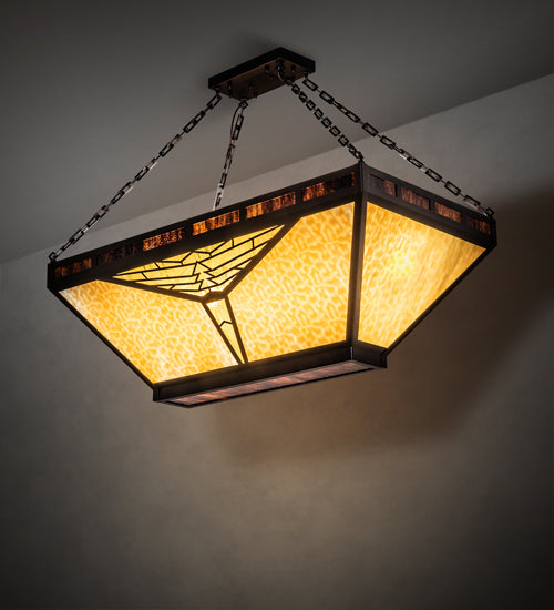 Meyda Lighting Nuevo Mission 48" 9-Light Mahogany Bronze Semi-flush Mount Light With Beige & Brown Shade Glass