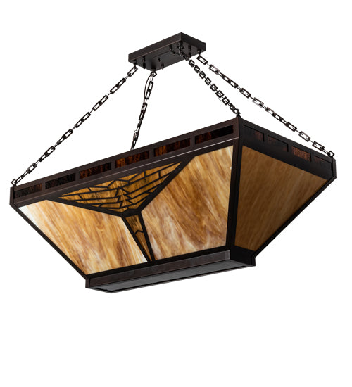 Meyda Lighting Nuevo Mission 48" 9-Light Mahogany Bronze Semi-flush Mount Light With Beige & Brown Shade Glass