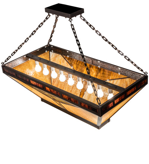 Meyda Lighting Nuevo Mission 48" 9-Light Mahogany Bronze Semi-flush Mount Light With Beige & Brown Shade Glass