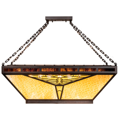 Meyda Lighting Nuevo Mission 48" 9-Light Mahogany Bronze Semi-flush Mount Light With Beige & Brown Shade Glass