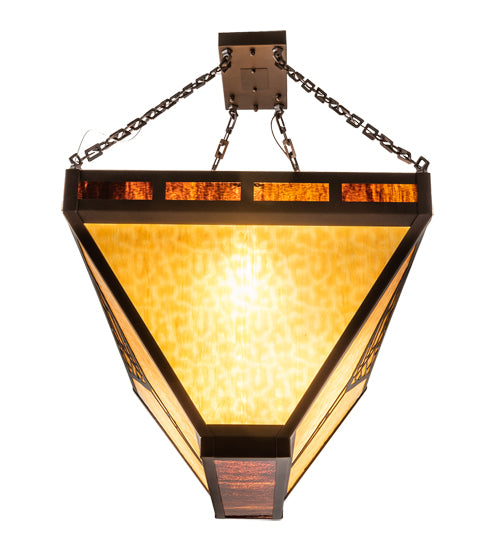 Meyda Lighting Nuevo Mission 48" 9-Light Mahogany Bronze Semi-flush Mount Light With Beige & Brown Shade Glass
