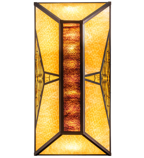 Meyda Lighting Nuevo Mission 48" 9-Light Mahogany Bronze Semi-flush Mount Light With Beige & Brown Shade Glass