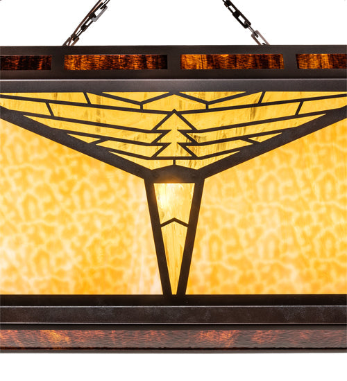 Meyda Lighting Nuevo Mission 48" 9-Light Mahogany Bronze Semi-flush Mount Light With Beige & Brown Shade Glass