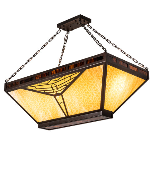 Meyda Lighting Nuevo Mission 48" 9-Light Mahogany Bronze Semi-flush Mount Light With Beige & Brown Shade Glass