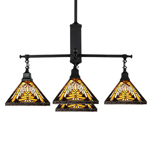 Meyda Lighting Nuevo Mission 51" 5-Light Craftsman Brown Chandelier With Yellow & Brown Stained Shade Glass
