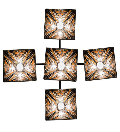 Meyda Lighting Nuevo Mission 51" 5-Light Craftsman Brown Chandelier With Yellow & Brown Stained Shade Glass