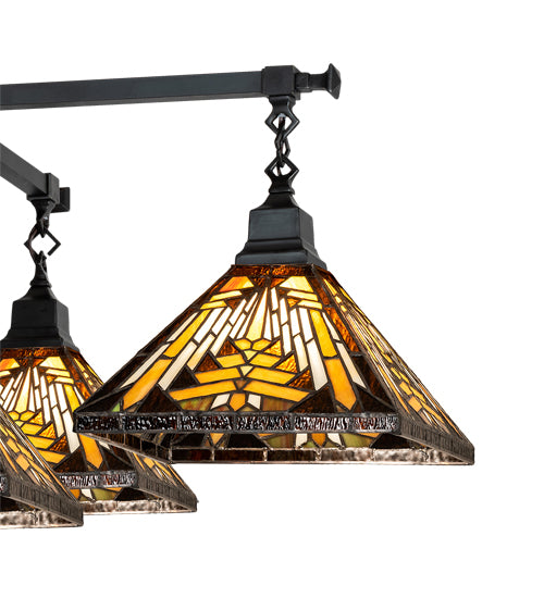 Meyda Lighting Nuevo Mission 51" 5-Light Craftsman Brown Chandelier With Yellow & Brown Stained Shade Glass