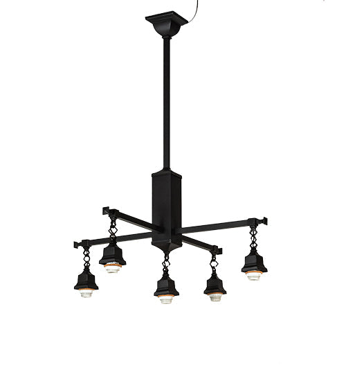 Meyda Lighting Nuevo Mission 51" 5-Light Craftsman Brown Chandelier With Yellow & Brown Stained Shade Glass
